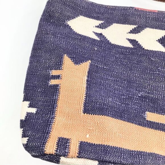 Kilim Purple Blue Tribal Ethnic Rug Design India Leather Strap Shoulder Bag - Picture 5 of 16